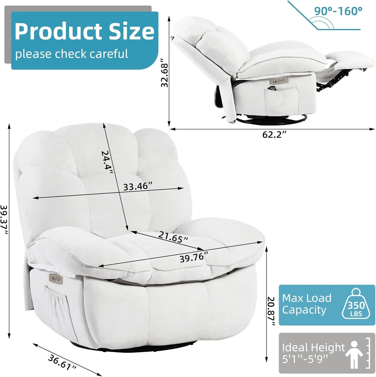 Luxury Swivel Recliner Armchair – 360° Comfort with Adjustable Backrest
