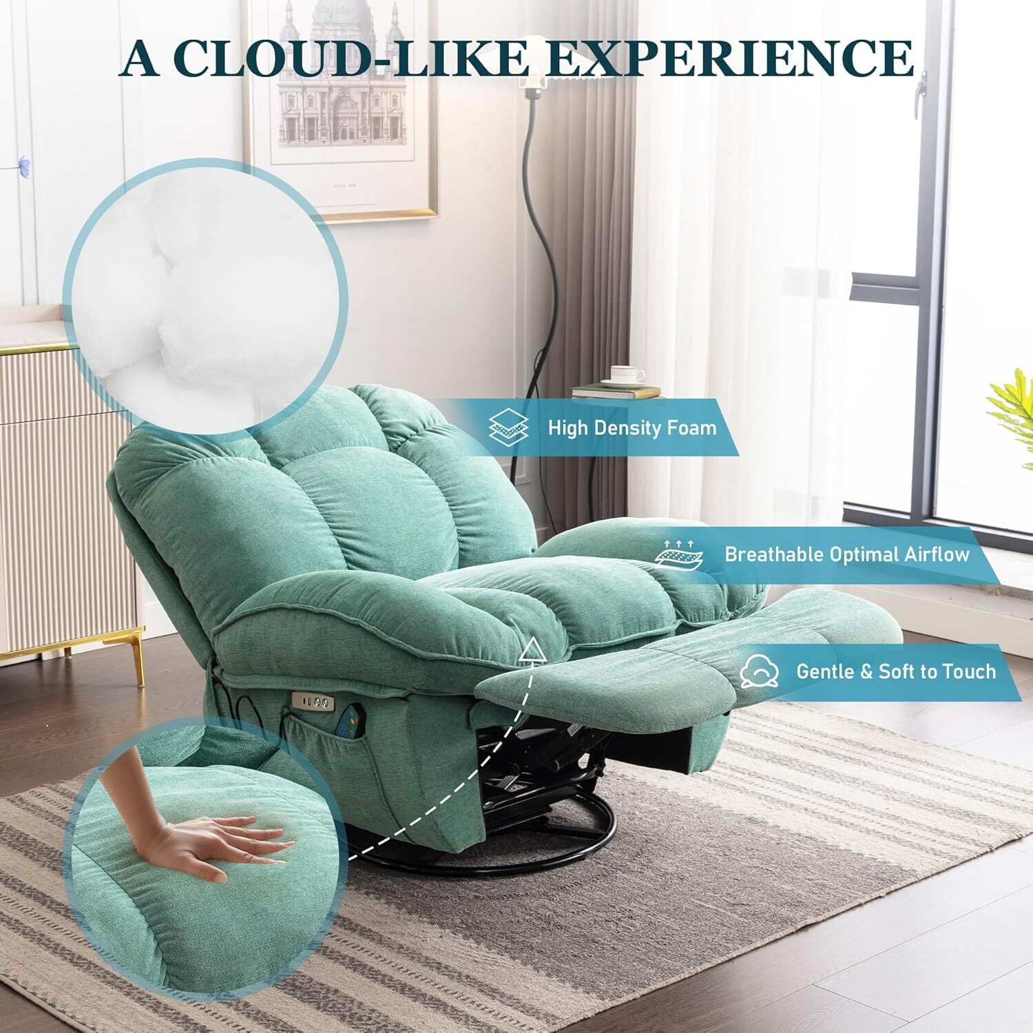 Luxury Swivel Recliner Armchair – 360° Comfort with Adjustable Backrest