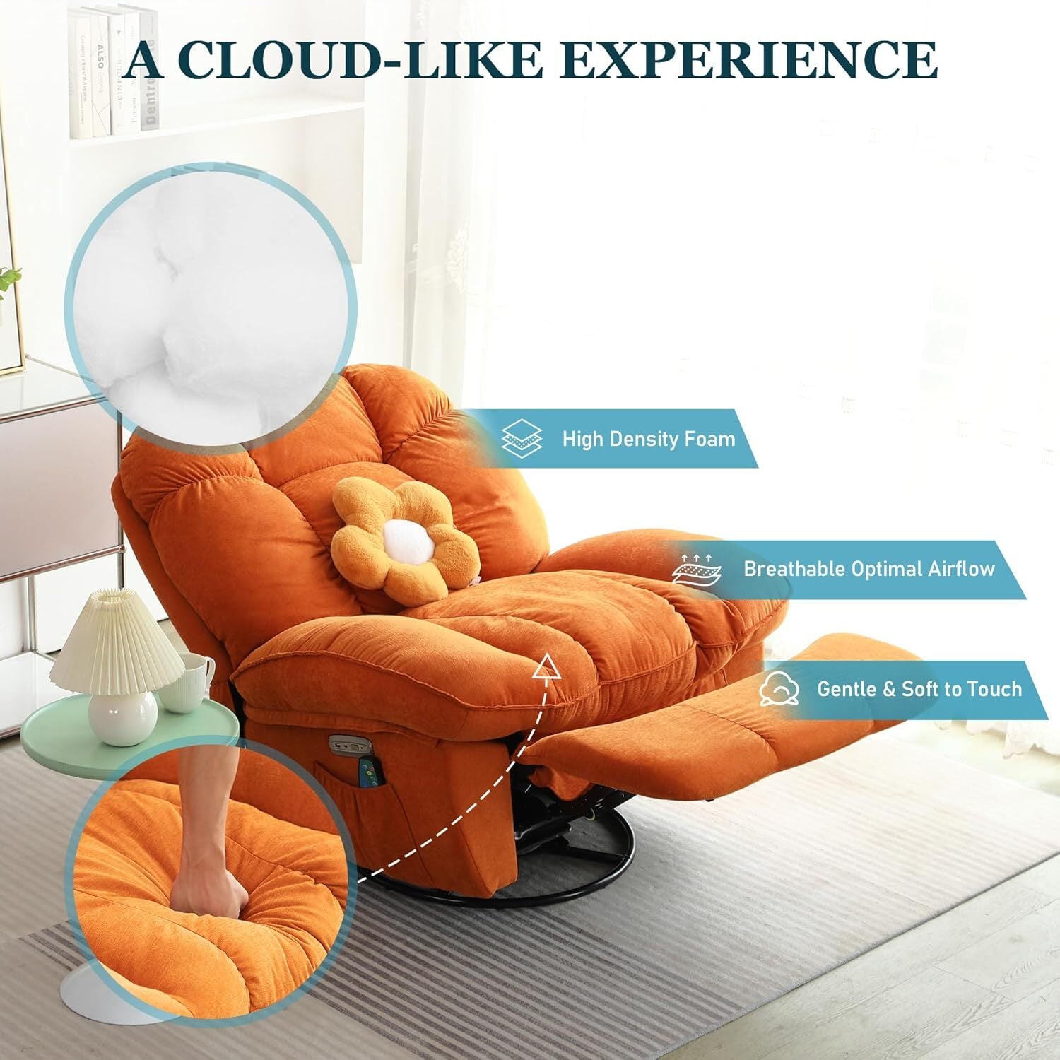 Luxury Swivel Recliner Armchair – 360° Comfort with Adjustable Backrest
