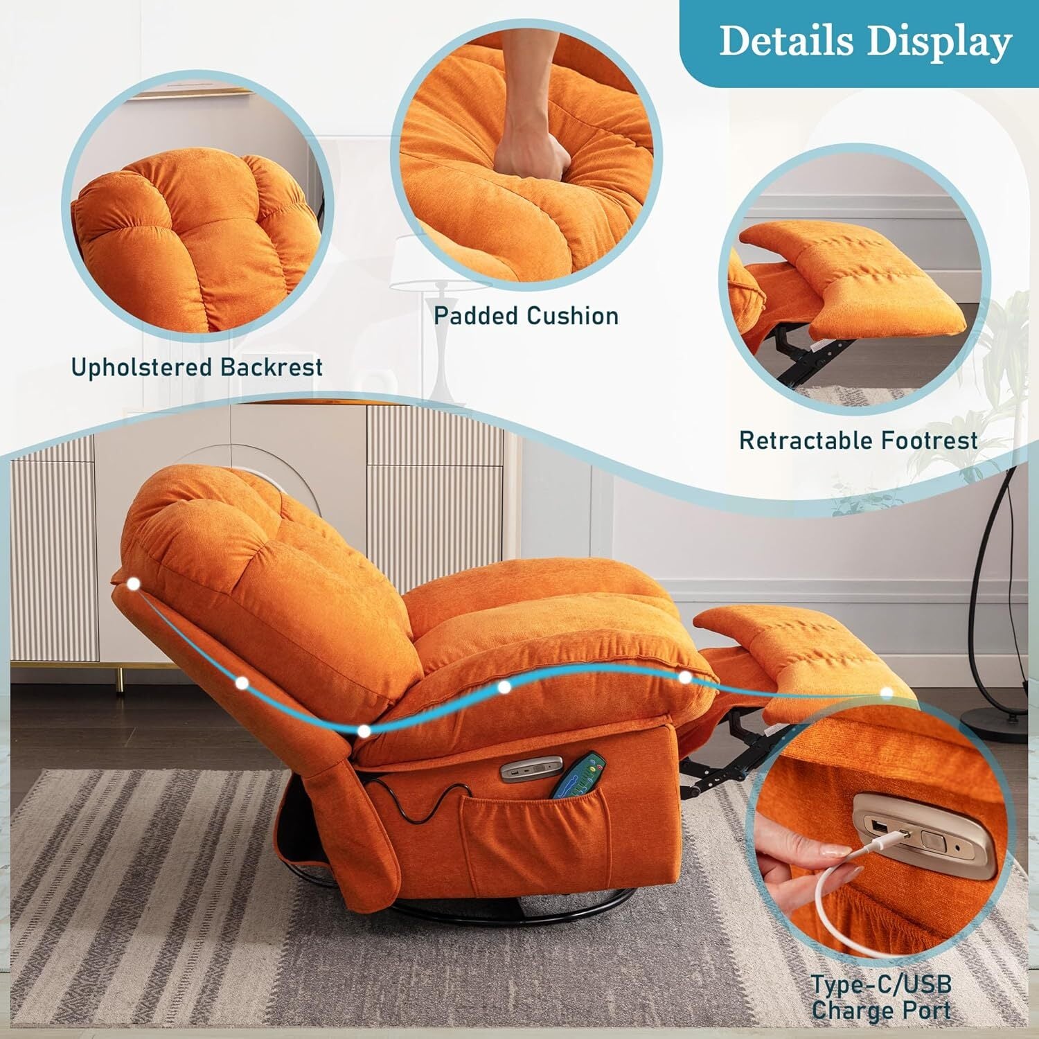 Luxury Swivel Recliner Armchair – 360° Comfort with Adjustable Backrest