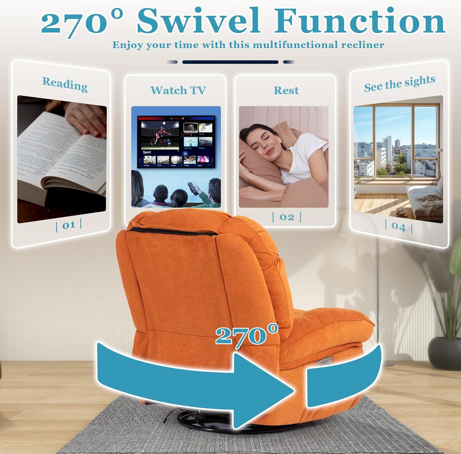 Luxury Swivel Recliner Armchair – 360° Comfort with Adjustable Backrest