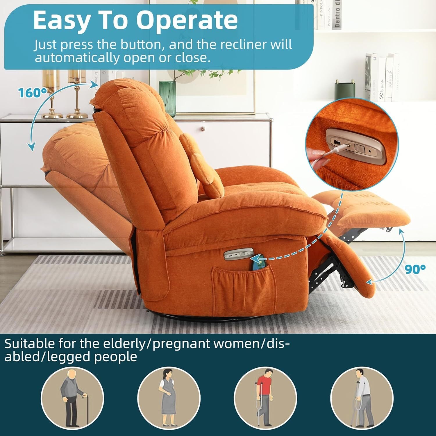Luxury Swivel Recliner Armchair – 360° Comfort with Adjustable Backrest