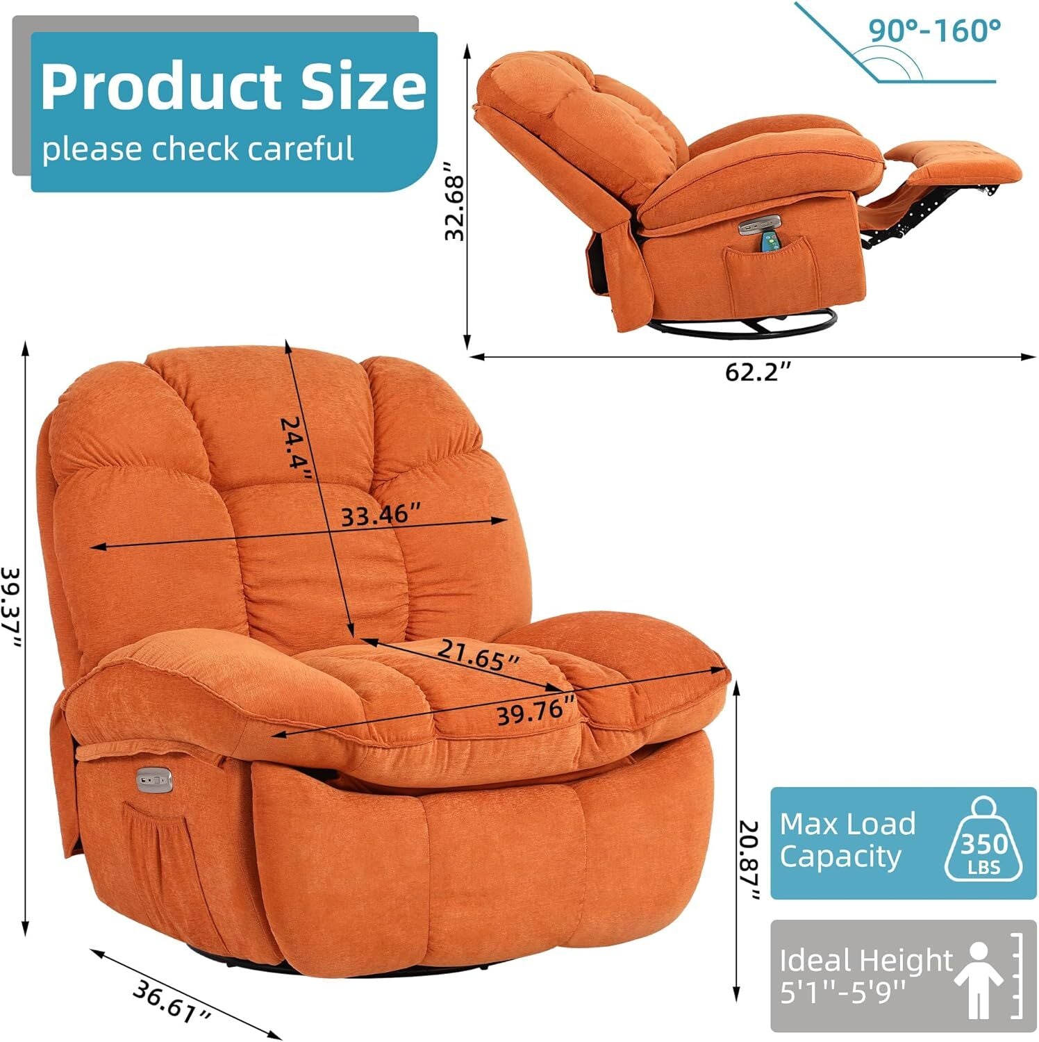 Luxury Swivel Recliner Armchair – 360° Comfort with Adjustable Backrest