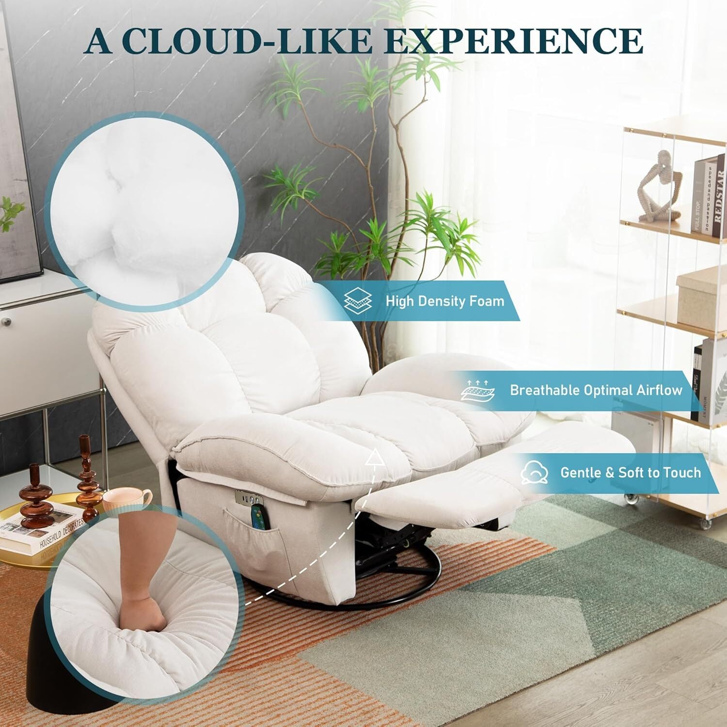 Luxury Swivel Recliner Armchair – 360° Comfort with Adjustable Backrest