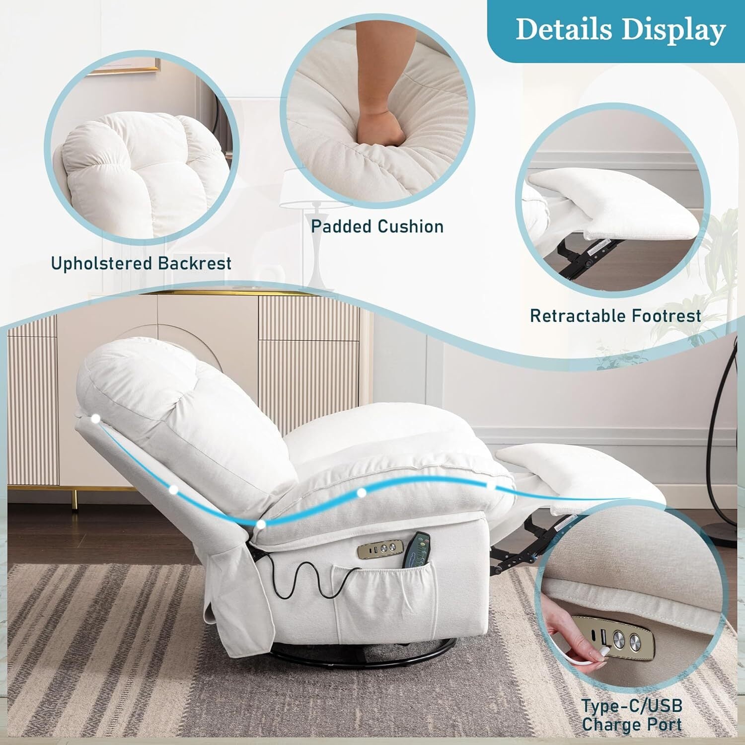 Luxury Swivel Recliner Armchair – 360° Comfort with Adjustable Backrest