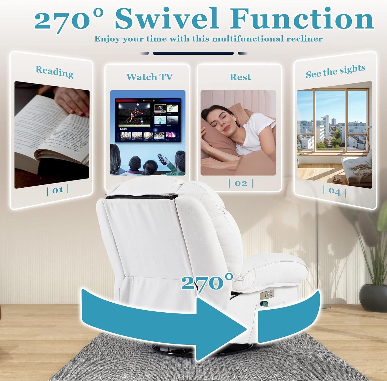 Luxury Swivel Recliner Armchair – 360° Comfort with Adjustable Backrest