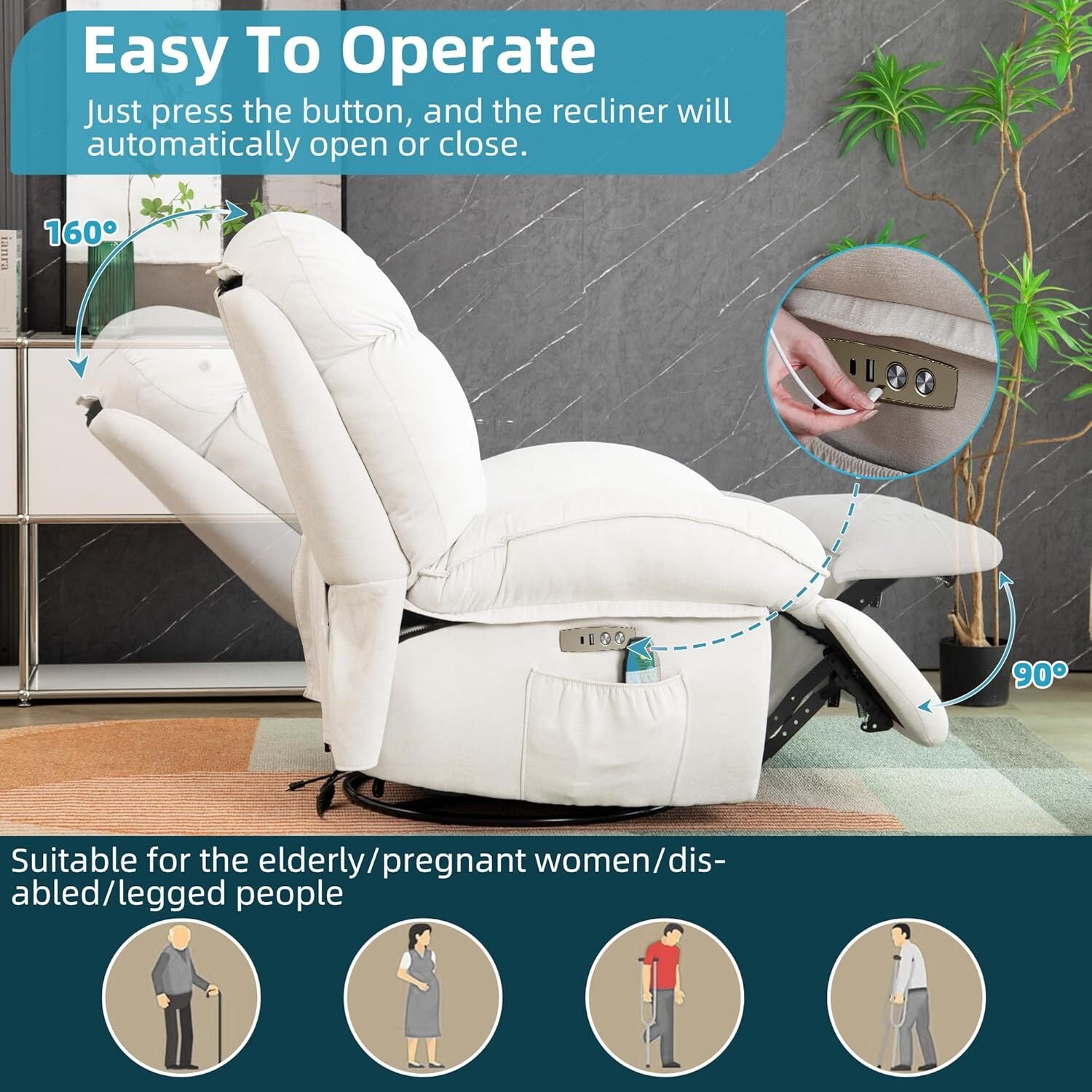 Luxury Swivel Recliner Armchair – 360° Comfort with Adjustable Backrest