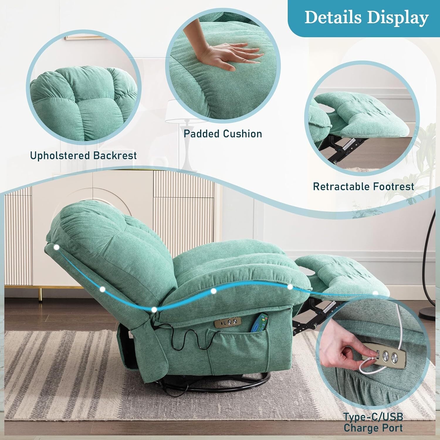 Luxury Swivel Recliner Armchair – 360° Comfort with Adjustable Backrest