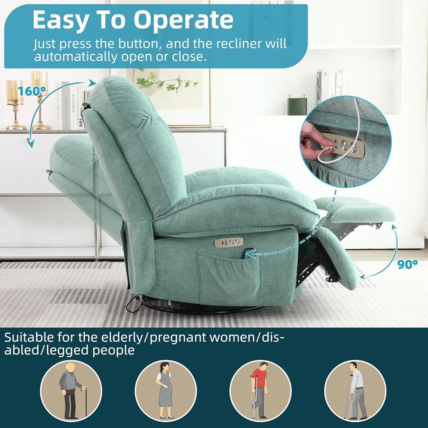 Luxury Swivel Recliner Armchair – 360° Comfort with Adjustable Backrest